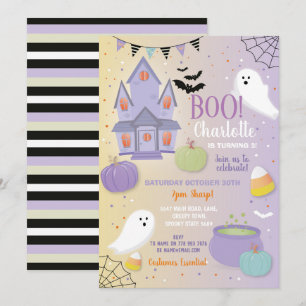 Invitación Fun Fiesta morado de Boo Kids Halloween fantasmas