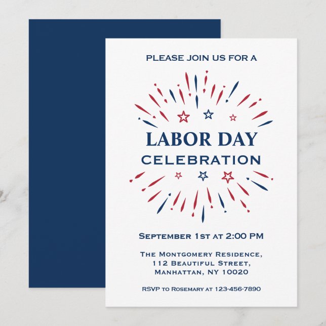 Invitación Fun Fireworks Red White Blue Labor Day Celebración (Anverso / Reverso)