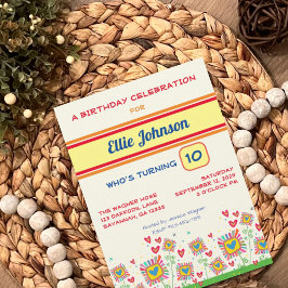Invitación Fun Floral Girly Cute Número Personalizado Cumplea