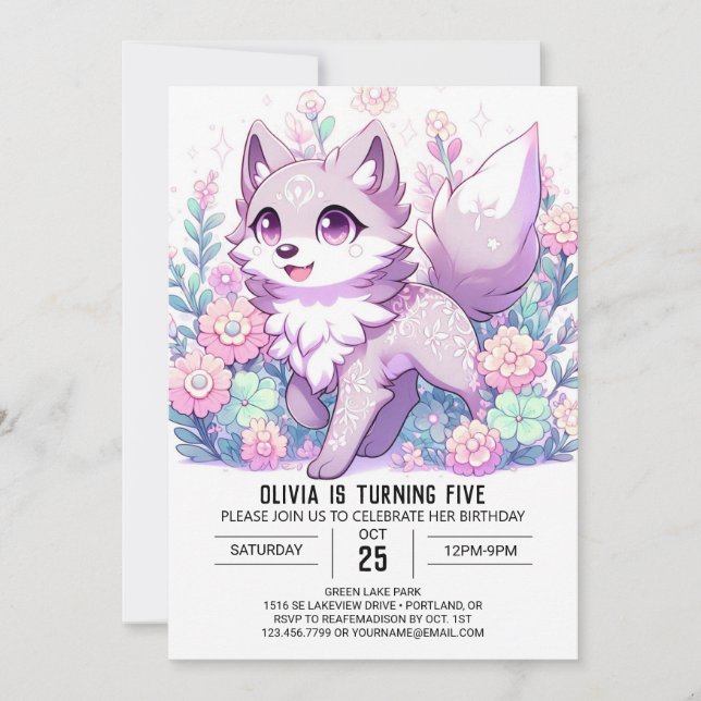 Invitación Fun Forest Wolf Digital Birday (Anverso)
