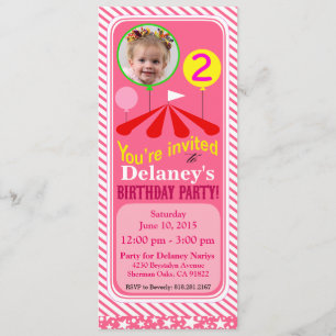 Invitación Fun fun cumpleaños de foto en un gran circo  rosa