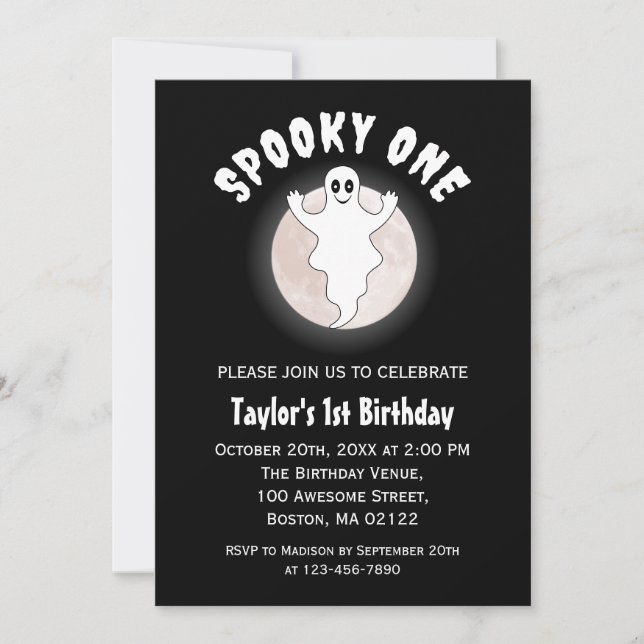 Invitación Fun Fun Fantasma De Halloween Primer Cumpleaños (Anverso)