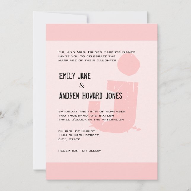 Invitación Fun & Funky Mongram Elegant Pink Silver Metallic (Anverso)