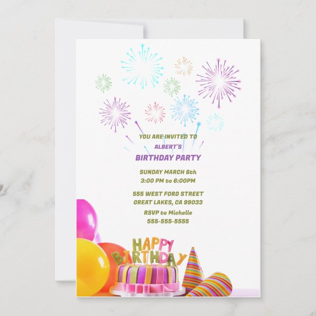 Invitación Fun Futbol fiesta de cumpleaños coloridos globos (Anverso)
