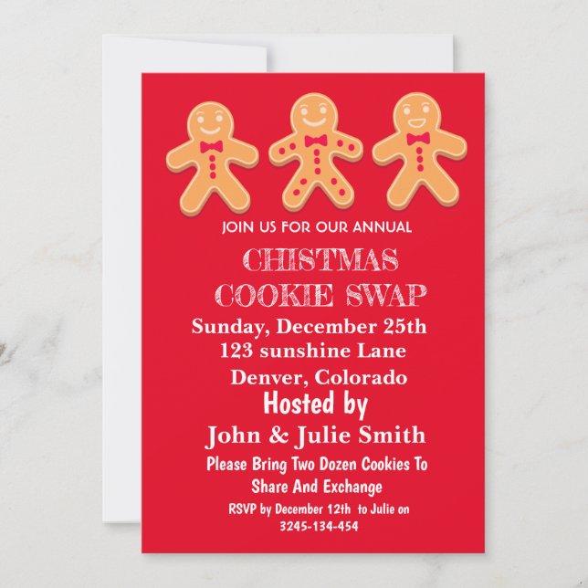 Invitación Fun Gingerbread Cookie Intercambio de Navidades Fi (Anverso)