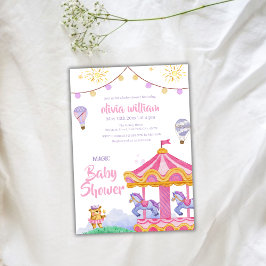 Invitación Fun Girly Magly Carrusel de globo Baby Shower