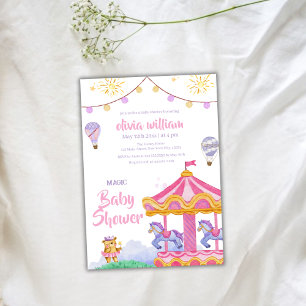 Invitación Fun Girly Magly Carrusel de globo Baby Shower