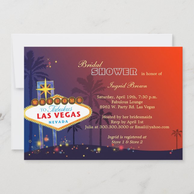 Invitación Fun Glamoroso Las Vegas Bridal Shower (Anverso)