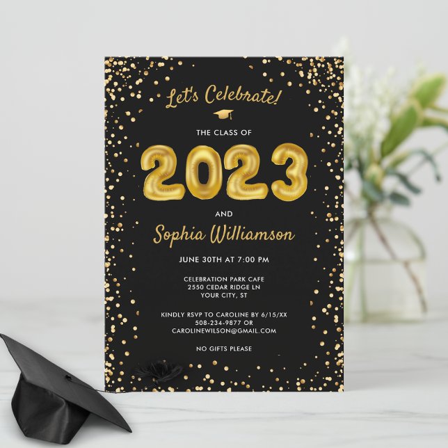 Invitación Fun Gold Balloons Clase de 2023 Partido de Graduac (Subido por el creador)