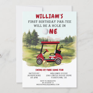 Invitación Fun Golf Red Cart Boy 1er cumpleaños Par-Tee