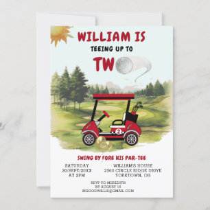 Invitación Fun Golf Red Cart Boy 2 cumpleaños Par-Tee