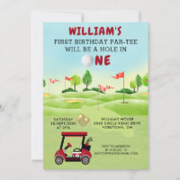 Fun Golf Red Cart Boy Primer Cumpleaños Par-Tee In