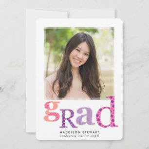 Invitación FUN GRAD moda foto tipografía moderna púrpura rosa