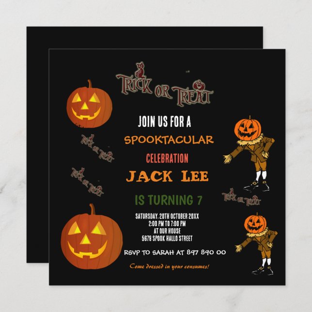 Invitación Fun Guay Halloween Trick o Trate la Plaza del Cump (Anverso / Reverso)