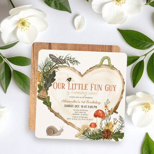 Invitación Fun Guy Wood Slice Mushroom Boy 1st Birthday (Subido por el creador)