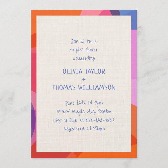 Invitación Fun Handwritten Colorful Modern Couples Shower (Anverso)