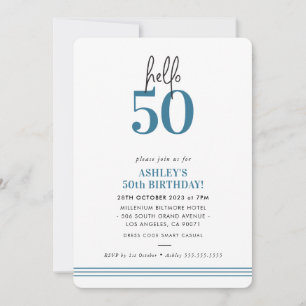 Invitación FUN hola 50 moderno cumpleaños 50 azul