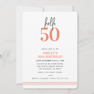 Invitación FUN hola 50 moderno cumpleaños 50 naranja