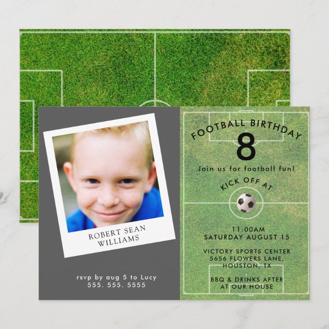 Invitación Fun Kids Football, Photo Birthday Party (Anverso / Reverso)
