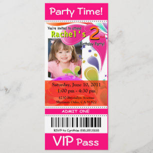 Invitación Fun Kids VIP Pass Evento Ticket Foto Fiesta fuschi