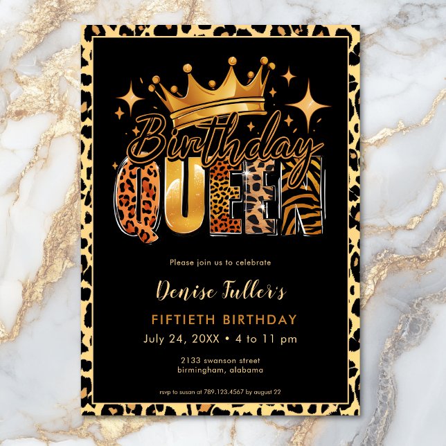 Invitación Fun Leopard Birthday Queen Cincuenta Años (Fun Leopard Birthday Queen Fifty Birthday Invitation)