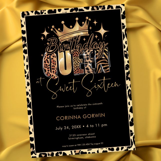 Invitación Fun Leopard Birthday Queen Sweet Sixteen Birthday (Fun Leopard Birthday Queen Sweet Sixteen Birthday Invitation)