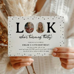 Invitación Fun Look's Who's 30' 2 x photo 30th Birthday<br><div class="desc">Celebrate in style with our Look Who's Turning 30 Birthday Invitation! This fun and modern design showcases the guest of honor in a unique way: with the word "LOOK" made up of two photos, one from their childhood and one from present day. Trendy calligraphy script and playful polka dot confetti...</div>