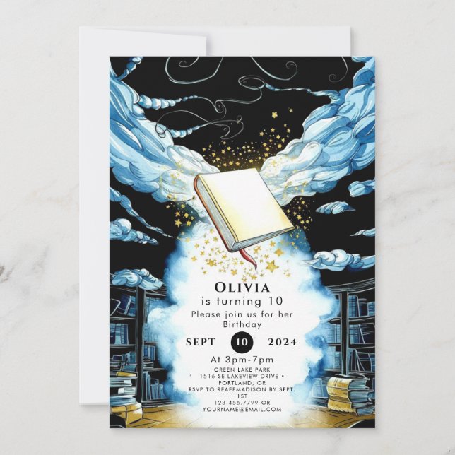 Invitación Fun Magic Library Storybook Cumpleaños (Anverso)