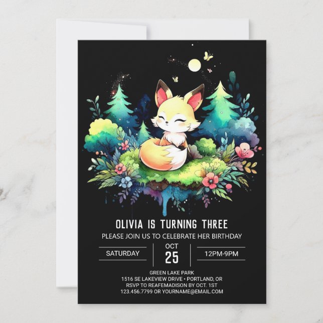 Invitación Fun Majestic Fox Birthday digital (Anverso)