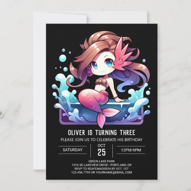 Invitación Fun Majestic Mermaid Cumpleaños (Anverso)