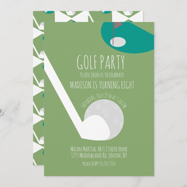 Invitación Fun Minature Golf Ball Court Birday Party (Anverso / Reverso)