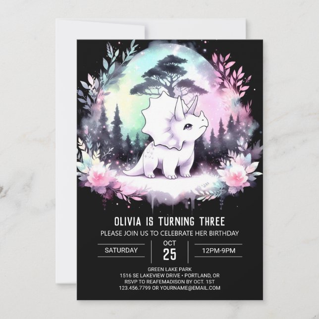 Invitación Fun Moda Triceratops Cumpleaños (Anverso)