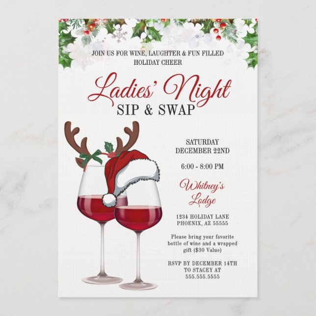 Invitación Fun Modern Christmas Sip & Swap Cocktail Party Inv (Anverso)