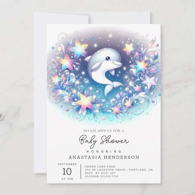 Invitación Fun moderno delfín Baby Shower (Anverso)