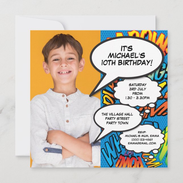 Invitación Fun moderno foto fiesta de cumpleaños azul cualqui (Anverso)