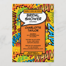 Invitación Fun moderno libro de historietas de ducha de novia