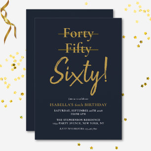 Invitación Fun moderno Sesenta Navy Oro Azul 60 cumpleaños