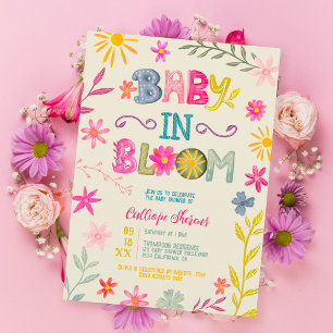 Invitación Fun moderno y caprichoso bebé floral en una ducha