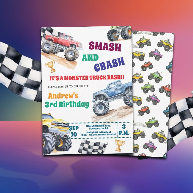 Invitación Fun Monster Trucks 3rd Birthday Party Invitation (Subido por el creador)