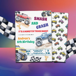 Invitación Fun Monster Trucks 6th Birthday Party Invitation