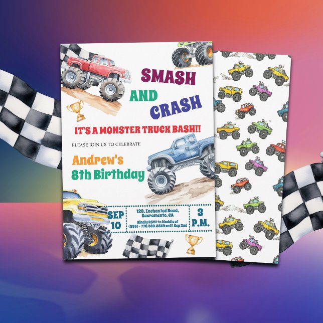 Invitación Fun Monster Trucks 8th Birthday Party Invitation (Subido por el creador)