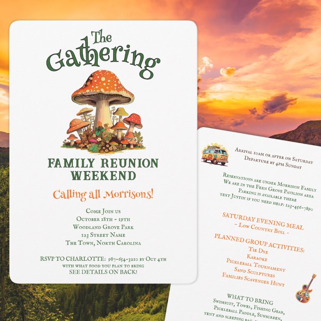 Invitación Fun Mushrooms Retro Family Reunion Weekend (Subido por el creador)