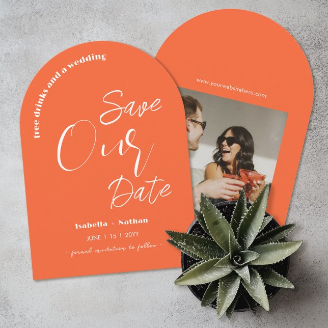 Invitación Fun Naranja moderno Boda de verano salva la fecha (Subido por el creador)
