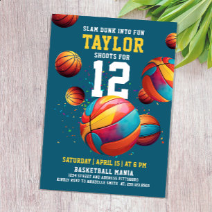 Invitación Fun Navy Blue Basketball Team Player MVP Bold Typo