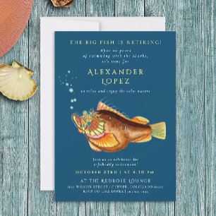 Invitación Fun Navy Blue Big Fish Bosque retira pescado acuát