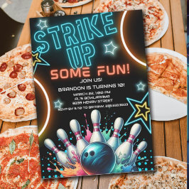 Invitación Fun Neon Bowling Fiesta de cumpleaños