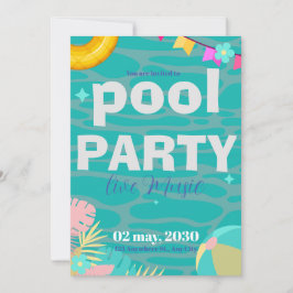 Invitación Fun Neon Glow Blue Green Pool Fiestas Boys Cumplea