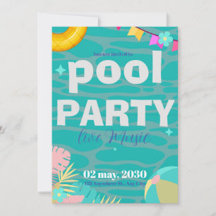 Invitación Fun Neon Glow Blue Green Pool Fiestas Boys Cumplea