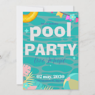 Invitación Fun Neon Glow Blue Green Pool Fiestas Boys Cumplea