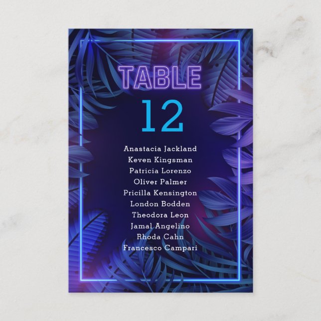 Invitación Fun Neon Glow Fiesta Escort Número de tabla (Anverso)